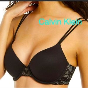 NWOT Calvin Klein Bra Perfectly Fit Etched Lace, Women' 32DD | BLACK with lace